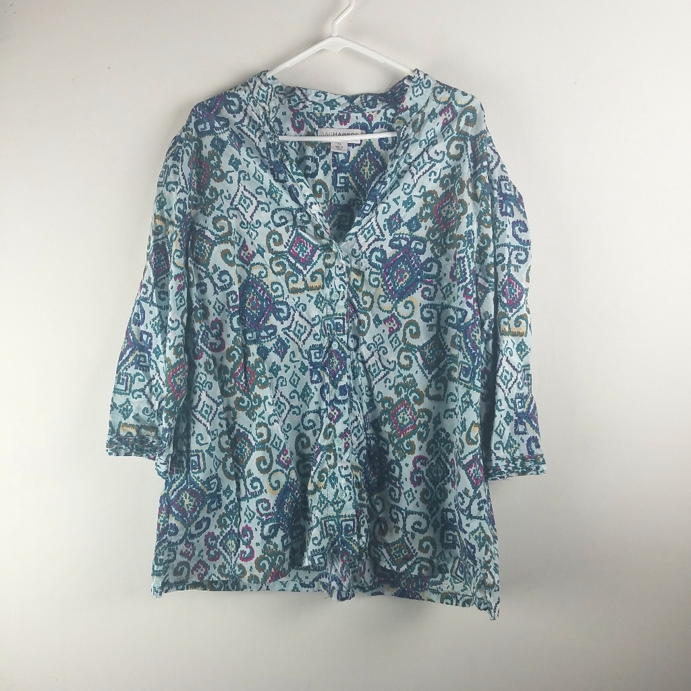 Sag harbor Top 2X Plus Size Button Up Cotton Shirt